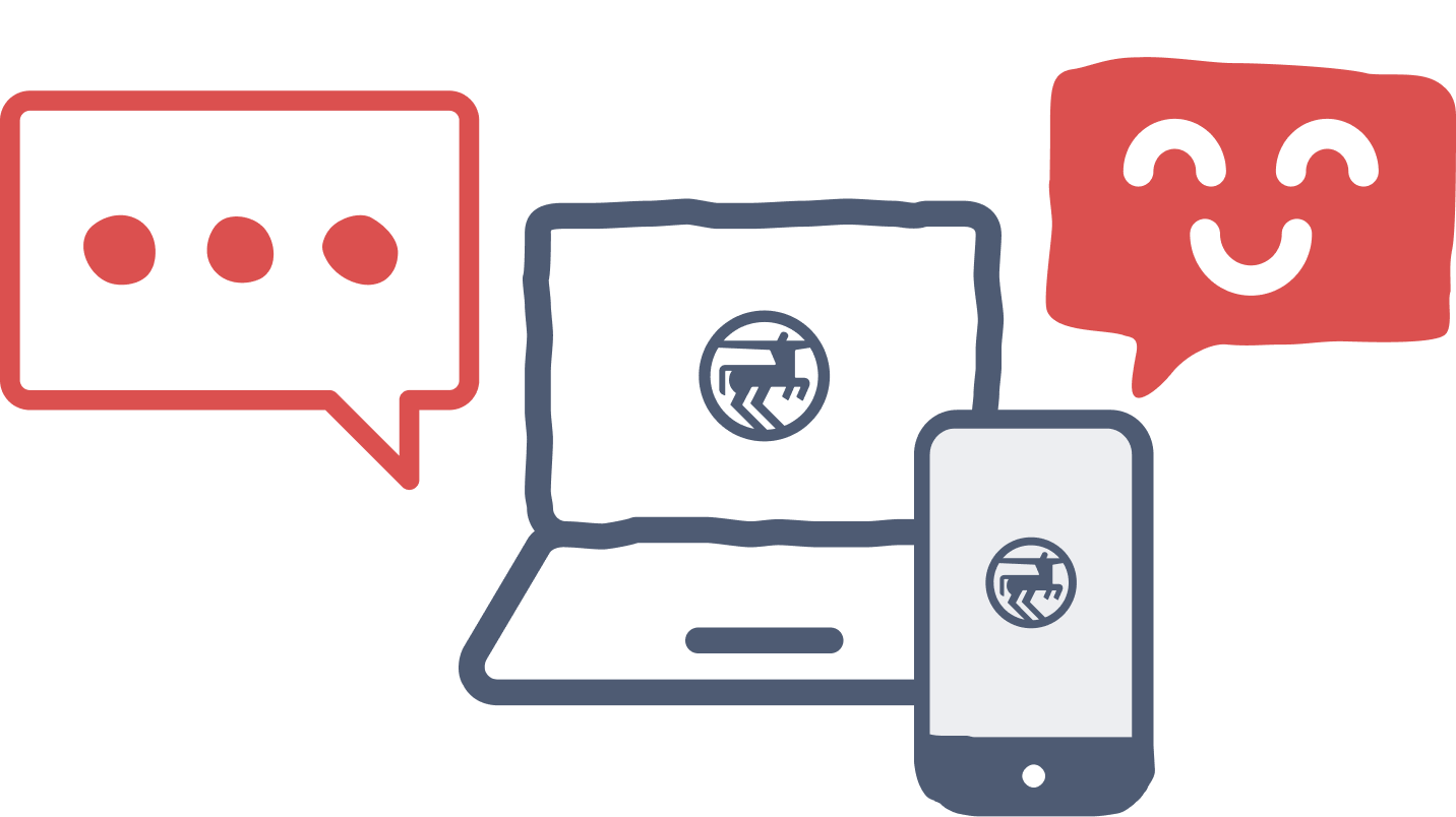 Laptop und Smartphone mit Sprechblasen im gezeichneten Stil